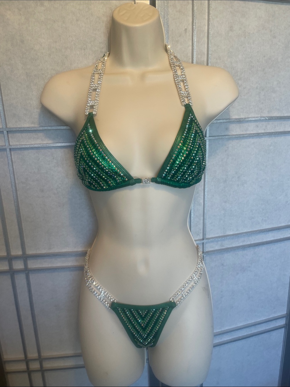 Emerald Green Competition Bikini Crystal Rhinestone Suit